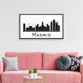 Madrid, Spanje | Zwarte en witte veldlijn Canvas Afdruk (Insitu (Woonkamer))