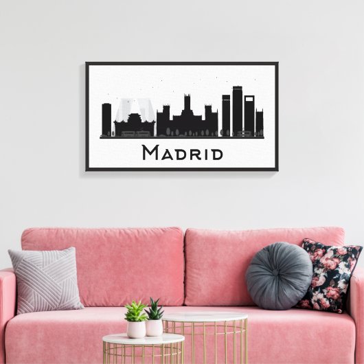 Madrid, Spanje | Zwarte en witte veldlijn Canvas Afdruk (Insitu (Woonkamer))