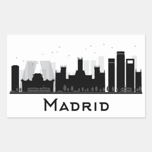 Madrid, Spanje | Zwarte en witte veldlijn Rechthoekige Sticker (Voorkant)