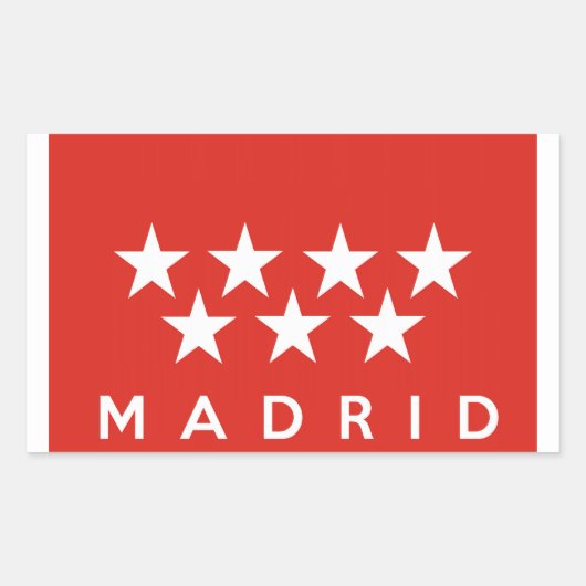 Madrid Stadsvlag Spanje Land Tekst Naam Rechthoekige Sticker (Voorkant)