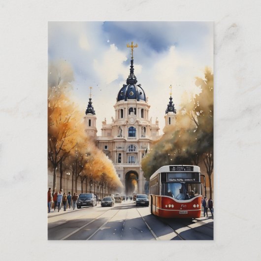 Madrid waterverf kunst briefkaart (Voorkant)