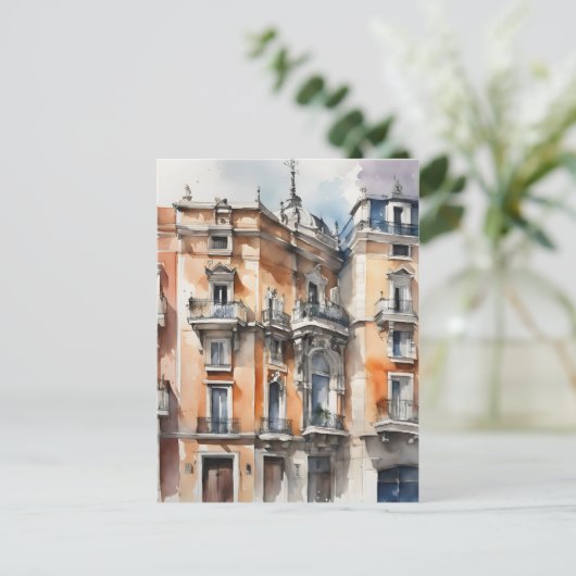Madrid waterverf kunst briefkaart (Staand voorkant)