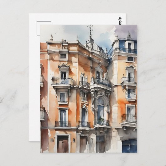 Madrid waterverf kunst briefkaart (Voorkant / Achterkant)