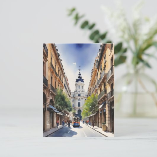 Madrid waterverf kunst briefkaart (Staand voorkant)
