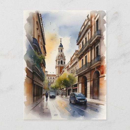 Madrid waterverf kunst briefkaart (Voorkant)
