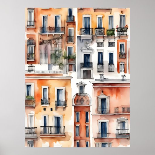 Madrid waterverf kunst poster (Voorkant)