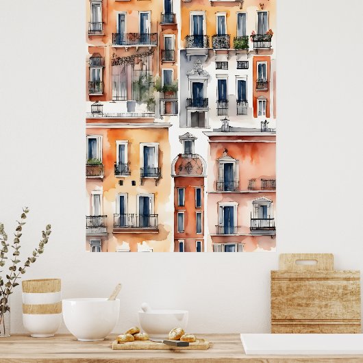 Madrid waterverf kunst poster (Keuken)