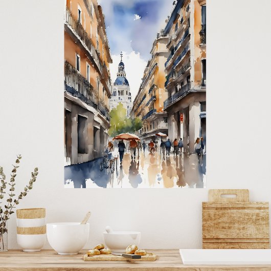 Madrid waterverf kunst poster (Keuken)
