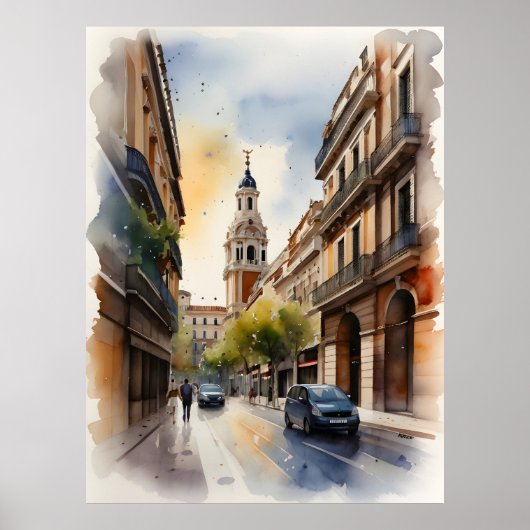 Madrid waterverf kunst poster (Voorkant)