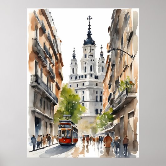 Madrid waterverf kunst poster (Voorkant)