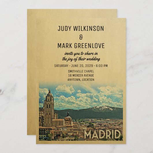 Madrid Wedding Invitation Spain Kaart (Voorkant / Achterkant)