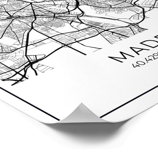 Madrid White Map Poster - Madrid Wall Art (Hoek)