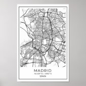 Madrid White Map Poster - Madrid Wall Art (Voorkant)