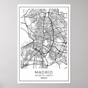 Madrid White Map Poster - Madrid Wall Art