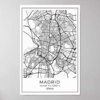 Madrid White Map Poster - Madrid Wall Art