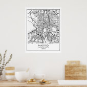 Madrid White Map Poster - Madrid Wall Art Decor (Keuken)