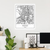 Madrid White Map Poster - Madrid Wall Art Decor (Thuiskantoor)