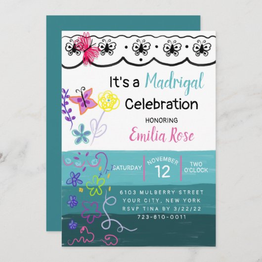 Madrigal Celebration Birthday Uitnodiging (Voorkant / Achterkant)