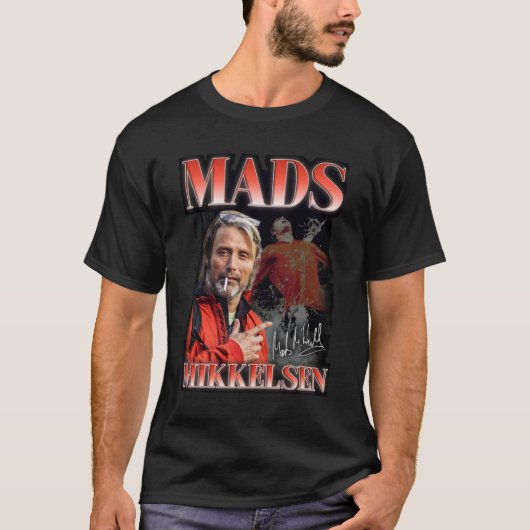 Mads Mikkelsen 90s Style Graphic (versie 2) Prem T-shirt (Voorkant)