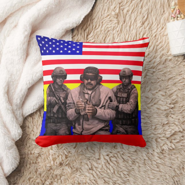 Maduro Live Gevangen in Grappige Amerikaanse Sting Kussen (Deken)