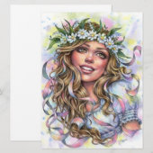 Mae Beltane Spring Maypole Dancer Girl Art Kaart (Voorkant / Achterkant)