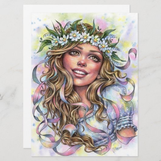 Mae Beltane Spring Maypole Dancer Girl Art Kaart (Voorkant / Achterkant)