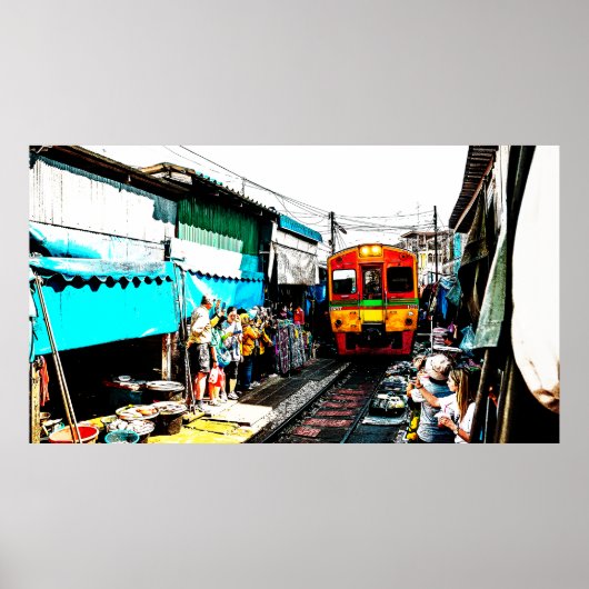 Mae Klong Railway Market in Bangkok, Thailand Poster (Voorkant)