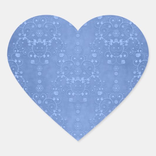 Maerblauw Fantasie Bloemendamask Patroon Hart Sticker (Voorkant)