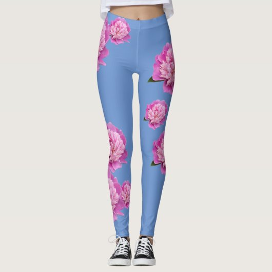 Maerblauw Leggings met Roze Bloemendesign (Voorkant)