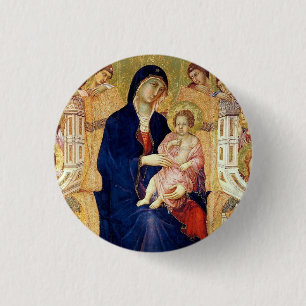 Maestà, detail van Madonna en Kind op de troon Ronde Button 3,2 Cm