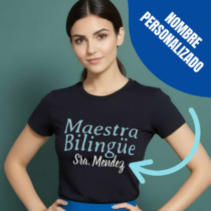 Maestra Bilingüe Tweetalige Blauwe Leraar Naam T-shirt