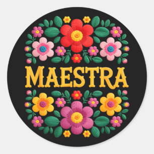 Maestra grappige Mexicaanse bloemrijke borduurwerk Ronde Sticker