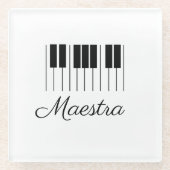 Maestra Piano Muziekleraar Toetsenbord met Naam Glazen Onderzetter (Voorkant)