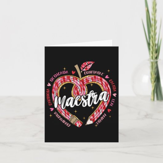 Maestra Potlood Spaans Onderwijzer Tweetalig Valen Kaart (Voorkant)