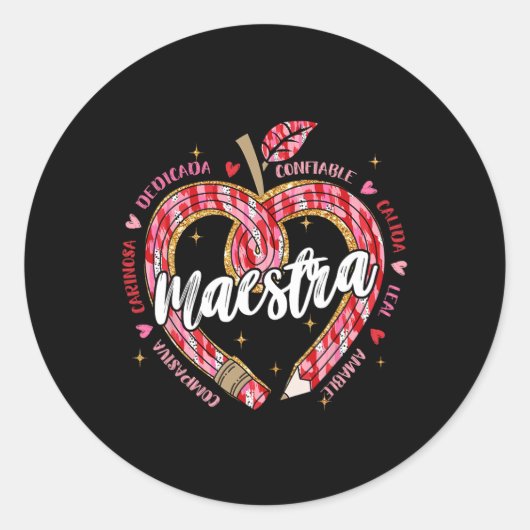 Maestra Potlood Spaans Onderwijzer Tweetalig Valen Ronde Sticker (Voorkant)