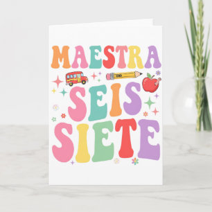 Maestra Seis Siete Retro Leraar Schattig Spaans Kaart