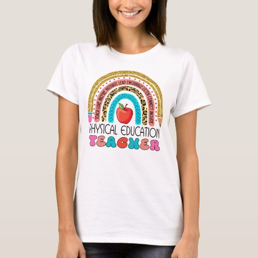Maestra Teacher Pencil Rainbow Gift terug naar sch T-shirt (Voorkant)