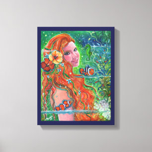 Maev Zeemeermin clownvis kunst van Renee Lavoie   Canvas Afdruk