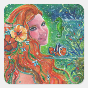 Maev Zeemeermin clownvis kunst van Renee Lavoie Vierkante Sticker