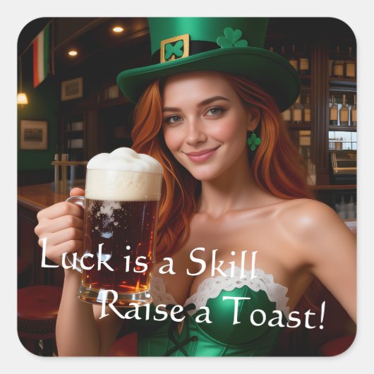 Maeve in Emerald Corset Irish Pub St Patrick's Day Vierkante Sticker (Voorkant)