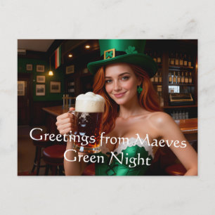 Maeve in smaragdgroene korset Ierse pub St. Patric Briefkaart
