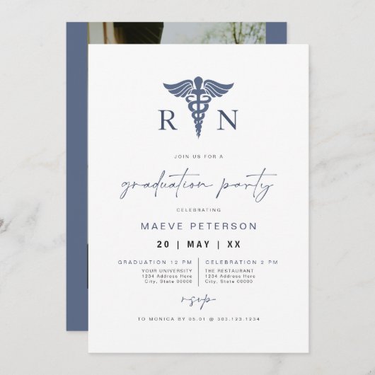 MAEVE Navy Blue Medical RN Nurse Afstuderen Kaart (Voorkant / Achterkant)