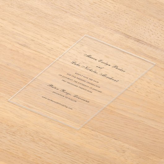 Maeve Traditionele bruiloft Bewaar de datum Acryl Uitnodigingen (Laagn)