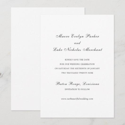 Maeve traditionele bruiloft save the date (Voorkant / Achterkant)