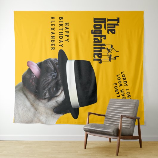 Mafia 40th 🐾 Verjaardag Dogfather Mobster Funny Wandkleed (In Situ (horizontaal))