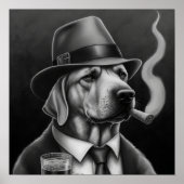 Mafia Dog in Grayscale met een bovenste hoed en ee Poster (Voorkant)