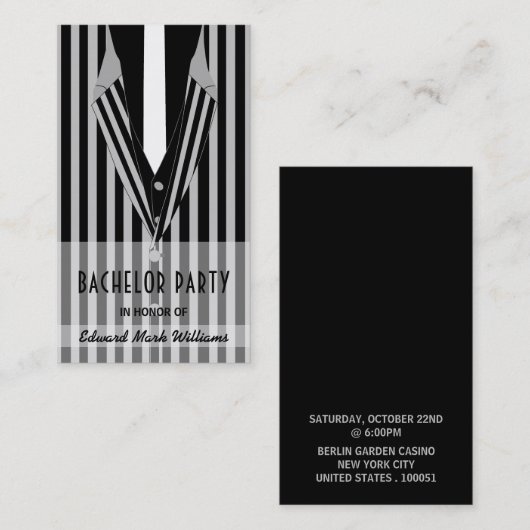 Mafia Suit, Bachelor Party Ticket Invitation (Voorkant / Achterkant)