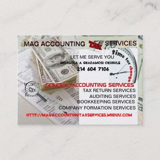 MAG ACCOUNTING TAX SERVICES MOISOLA AGBADAMOSI VISITEKAARTJE (Voorkant)