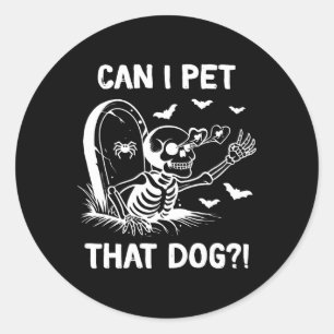 Mag ik die hond Halloween skelet aaien? Ronde Sticker