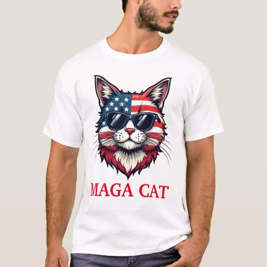 MAGA Cat President Trump Amerikaanse Vlag Patriott T-shirt (Voorkant)